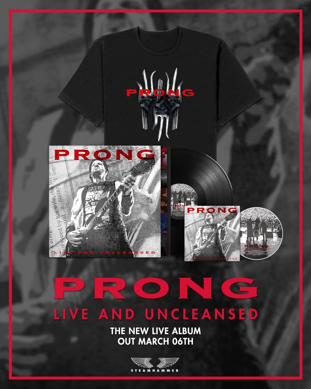 Prong — Live and Uncleansed on Steamhammer: album cover, LP, CD and shirt bundle